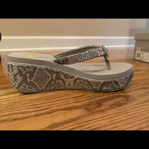 Snake skin print with rhinestones wedge sandal